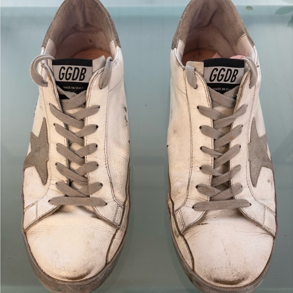 Golden Goose White and Gray Distressed Sneakers - Picture 1 of 8